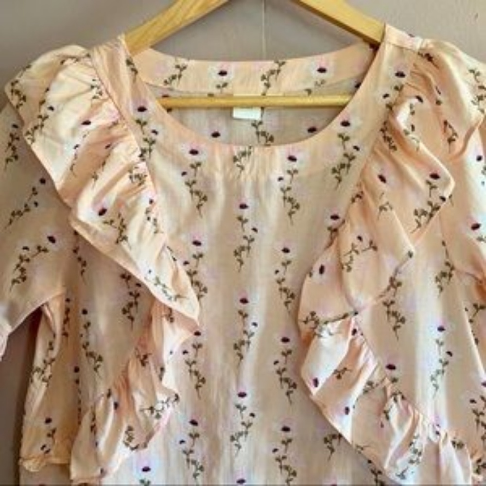 GAP RUFFLE FLORAL BLOUSE PEACHY PINK - Picture 4 of 6